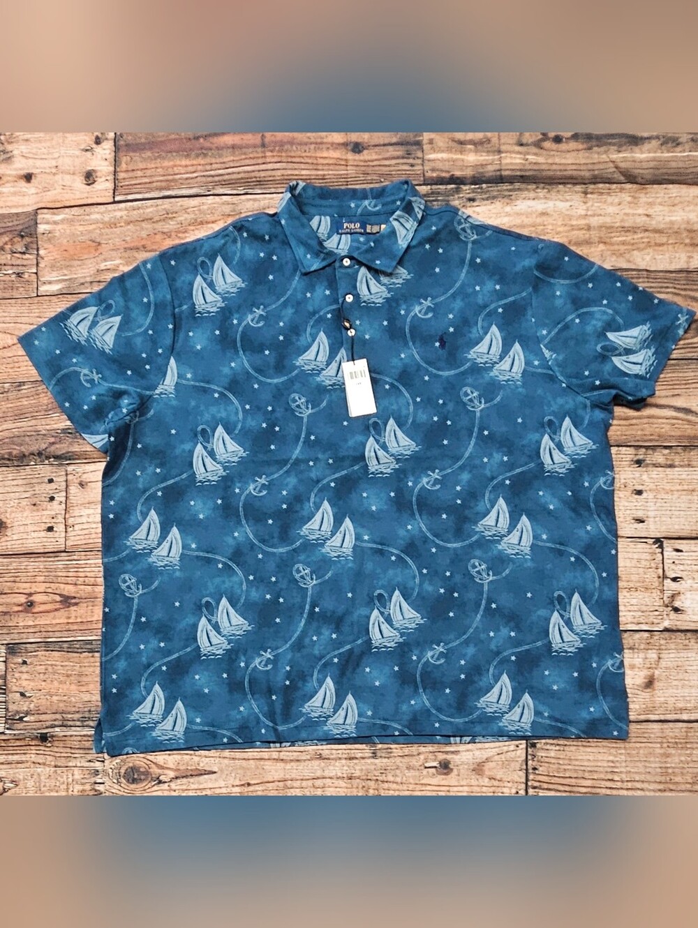 Polo Ralph Lauren Blue Nautical Sailboat Anchor Polo Big & Tall Men's Size 5XB